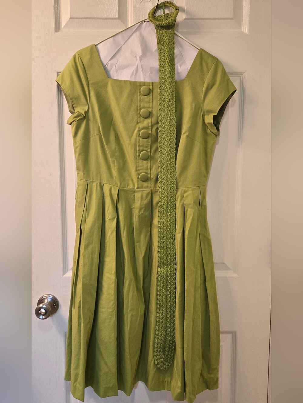 Talbots Womens' Lime Green Pleated Dress with Braided Belt